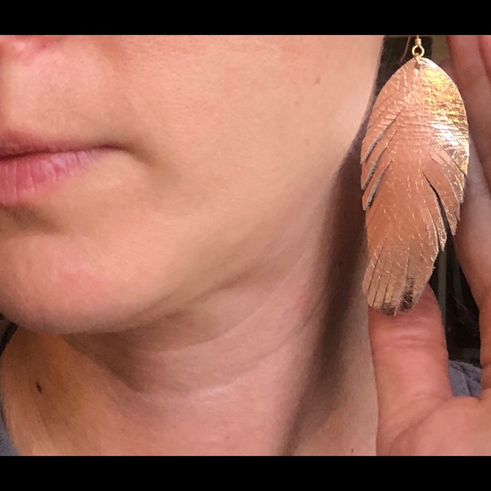Rose Gold Leather Feather Earrings - Picture 5 of 8